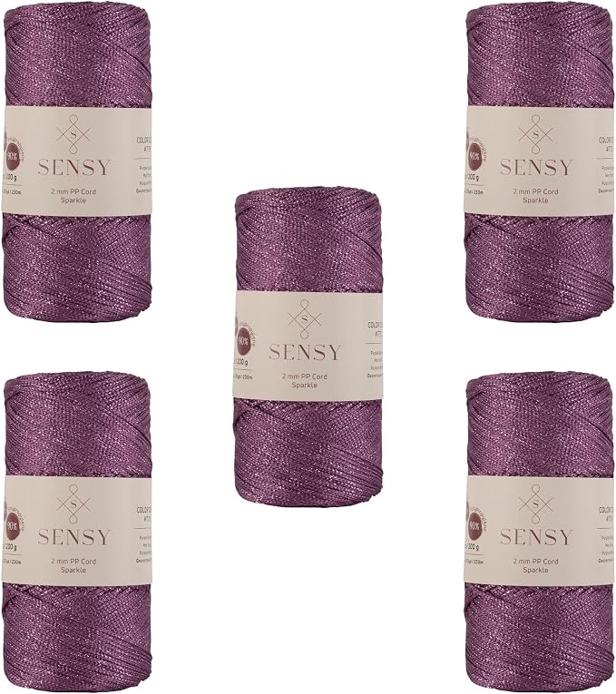 5 Skeins of Sensy Premium 2mm 251 Yards Sparkle Polyester Rope 90% by SSENSY