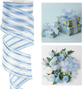 HUIHUANG Blue White Stripe Sheer Ribbon 2.5 inch Light Blue Wire Edged Ribbon by HUIHUANG