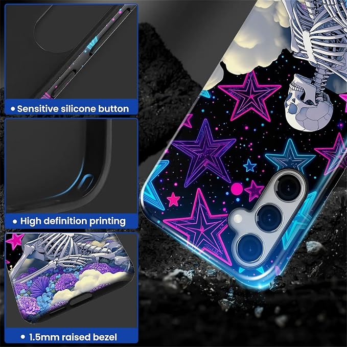 for Samsung Galaxy S24 FE Case, Skull Star Collage Pattern Glossy 2 in 1 - Image 4