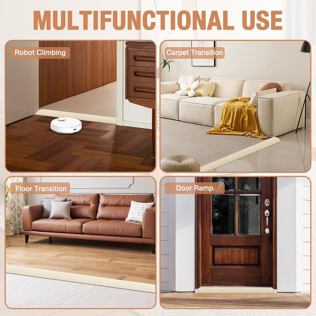 Floor Transition Strip Self Adhesive Vinyl Door Threshold for Doorways Carpet Edging Trim Overlap Edge Reducer for Laminate Floor, Carpet, Tile (Beige Wood Grain, 1/5" to 2/5", 10Ft)