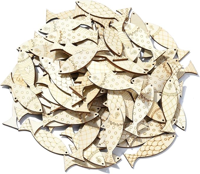 LiQunSweet 200 Pcs Mixed Styles Fish Unfinished Wood Cutout Ocean Sea Animals - Image 8