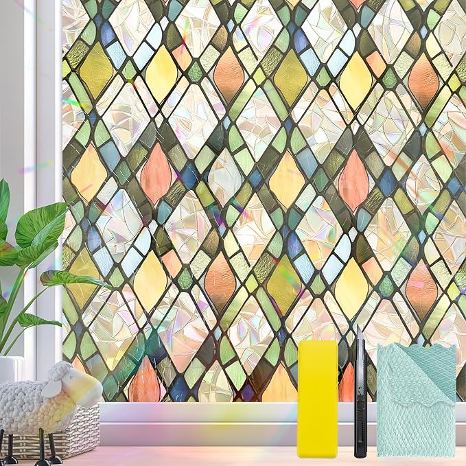 Window Privacy Film, Stained Glass Decorative Static Cling UV & Heat Blocking by Unknown