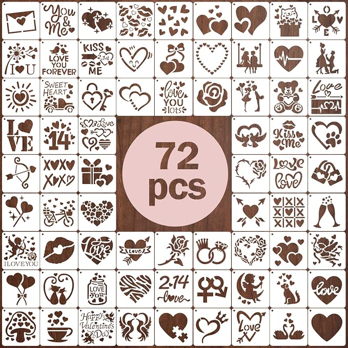72 PCS 3x3 Inch Valentine‘s Day Stencils by Yazhiji