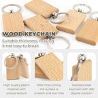 AUEAR, Blank Wooden Key Chain Wood Keychain Key Ring Key Tags Personalized EDC - Image 3