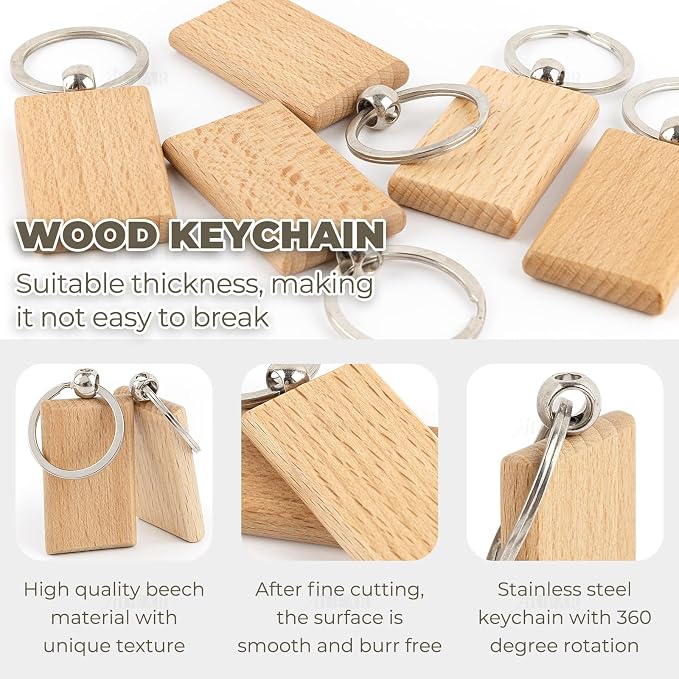 AUEAR, Blank Wooden Key Chain Wood Keychain Key Ring Key Tags Personalized EDC - Image 3