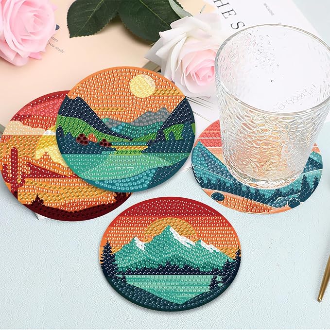 Clendo 8 Pcs Landscape Diamond Art Coasters Kit - Image 7