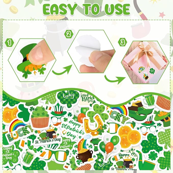 300Pcs St. Patrick’s Day Foam Stickers, Self-Adhesive Lucky Shamrock Clover - Image 6