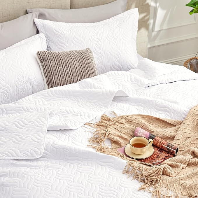 Love's cabin King Size Quilt Set White Bedspreads - Image 6