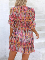 WDIRARA Women's Tie Dye Sheer Boho Chiffon Cover Up Tie Waist Beach Dress Deep - Image 2