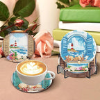 8 PCS Diamond Art Coasters Kits Lighthouse Diamond Painting Coaster | Diamond - Image 5