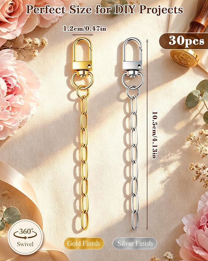 FIVEIZERO 30Pcs Gold Keychain Making Kit, Swivel Snap Hook & Lobster Clasps | - Image 2
