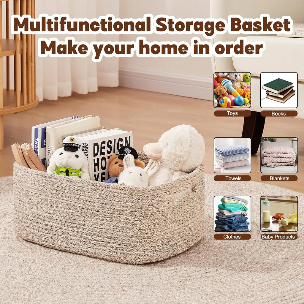 OIAHOMY Storage Basket for Shelves, Closet Cube Storage Bins Baskets for Clothes Blanket Towels, Baby Nursery, Toy Box, Woven Rope Basket, 15.75*11.81*7.09 IN, 2 Packs Brown