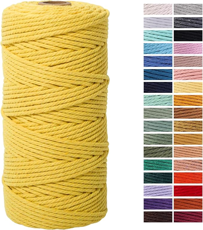Yellow Macrame Cotton Cord 3mm x 109 Yards, Colorful Twine by AestheticDesignforYou