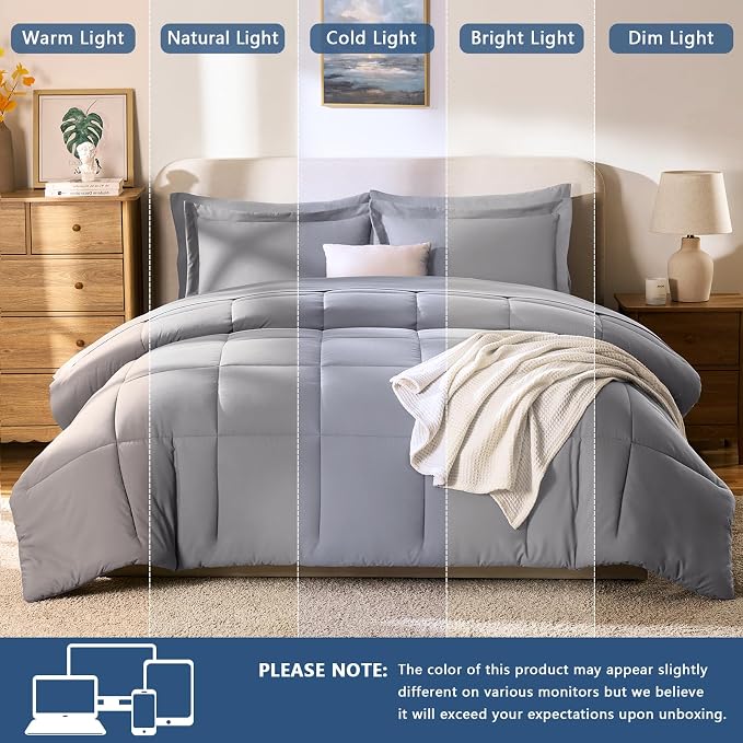 CozyLux King Size Comforter Set Grey - Image 7