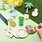 32 pcs Mixed Styles Beach Theme Unfinished Wood Cutout Charms Watermelon Ice - Image 4