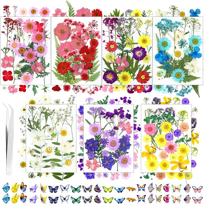 190 Pcs Dried Pressed Flowers for Resin, Real Dried Pressed Flowers for Resin by Pmbqifay