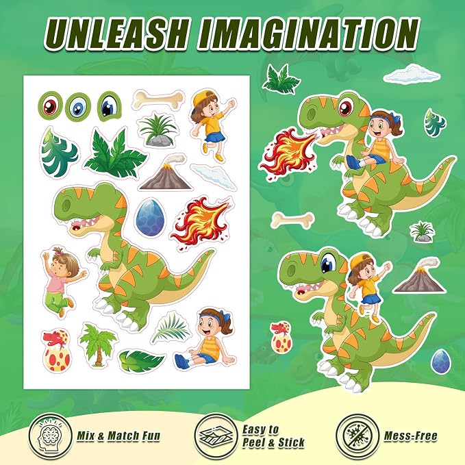42 Sheets Create Funny Dinosaur Stickers, Make a Face Stickers - Image 6