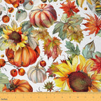 Sunflowers Bees Fabric by The Yard, Fall Autumn Botanical Leaves Flannel by CastleFairy