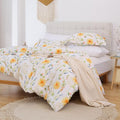 JSD Yellow Floral Duvet Cover Set Queen Size, 3 Piece Spring Printed Microfiber by JSD