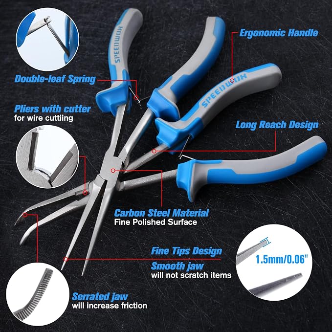 SPEEDWOX 2PCS Long Reach Needle Nose Pliers Set Long Nose Pliers & Bent Needle - Image 5
