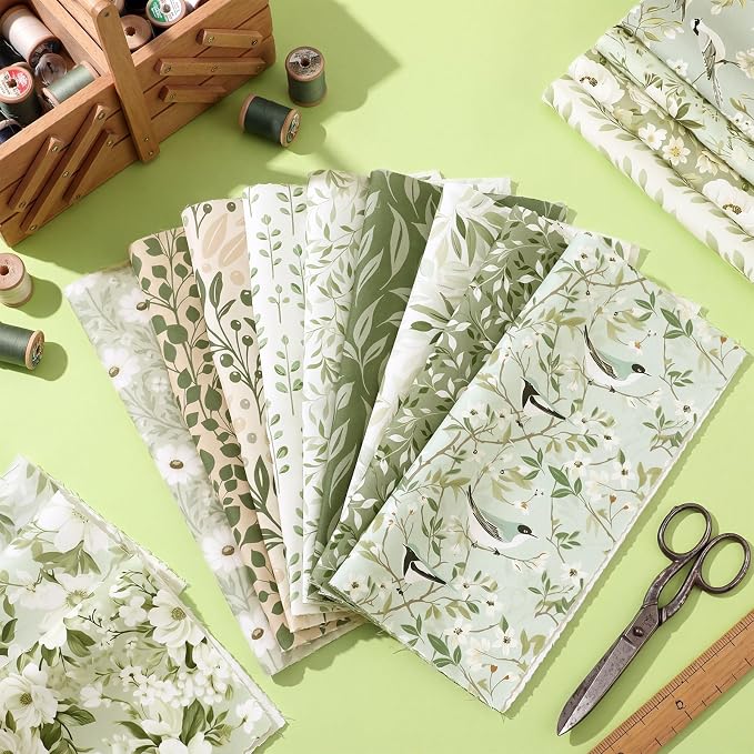 Tudomro 16 Pcs 10'' x 10'' Sage Green Quilting Fabric Square Greenery Floral - Image 5