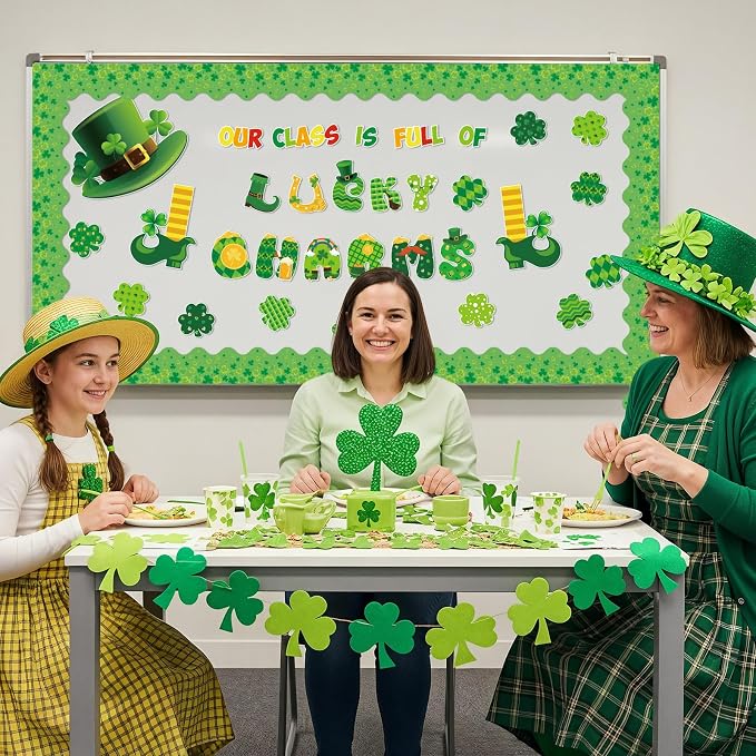 69 Feet St Patricks Day Bulletin Board Borders Lucky Green Shamrock Clover - Image 6