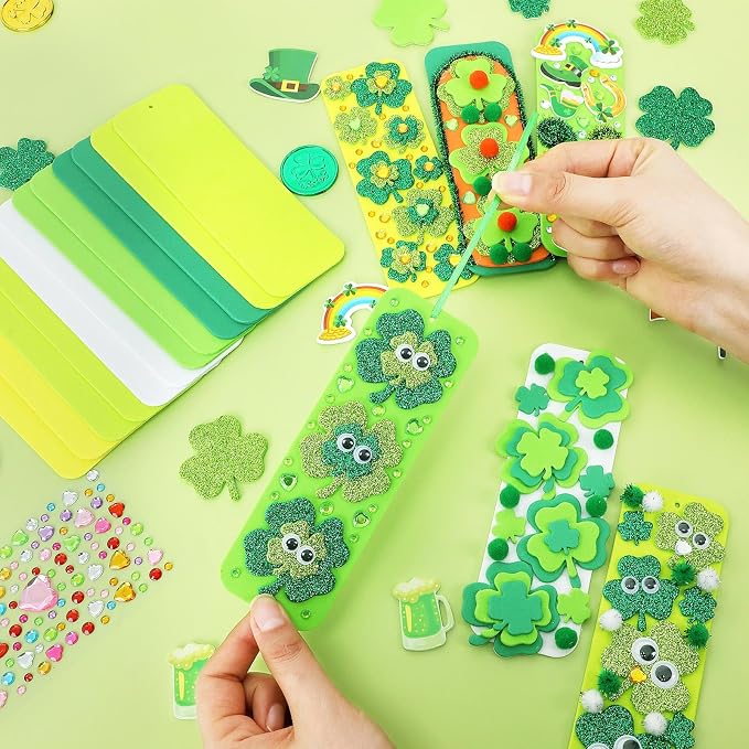 JULBEAR 36 Sets St Patricks Day Bookmark Craft Kits Foam Shamrock Arts | Blank - Image 3