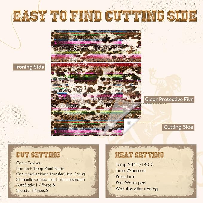 HTVSTD Cowhide HTV Heat Transfer Vinyl 10 Sheets 12×10in Iron on Vinyl | Serape - Image 6