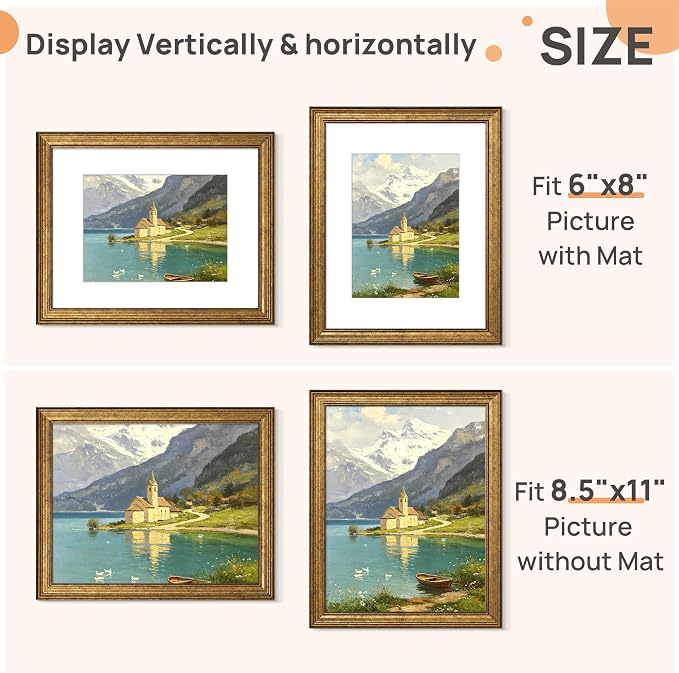 upsimples 8.5 by 11 Picture Frame, Vintage Frames Decor, Wall or Tabletop - Image 2