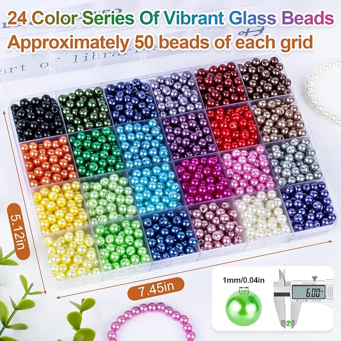 XSEINO About 1200+ PCS 6mm Imitation Pearl Style Glass Beads Bracelet Making Kit - Image 3