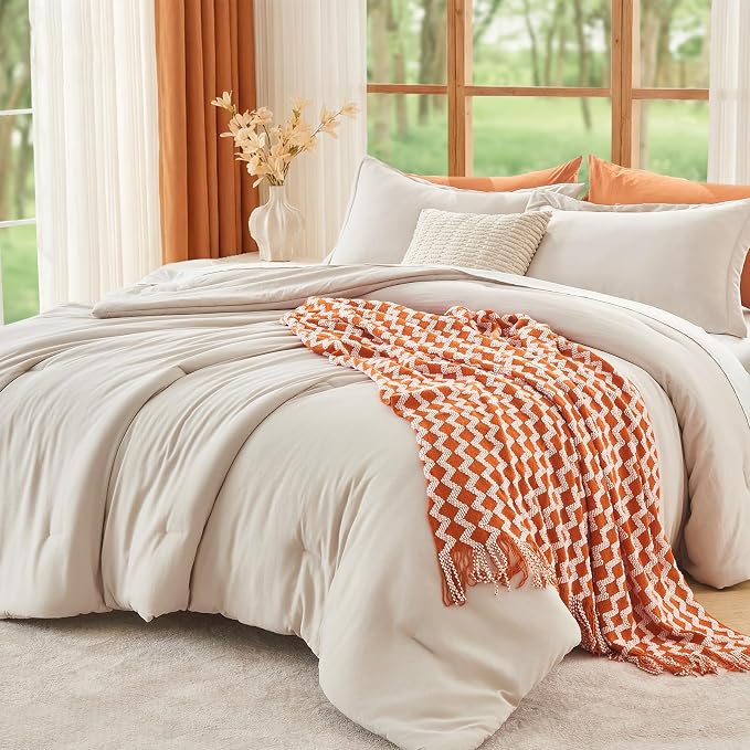 MUXHOMO Beige Oversized Queen Comforter Sets, All Season Ultra Soft Down by MUXHOMO