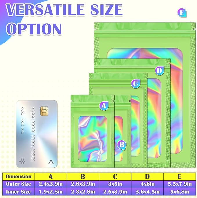 JETMORE 100 Pcs Mylar Bags, Smell Proof Bags Foil Pouch, Holographic Resealable - Image 6