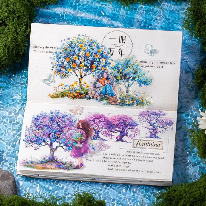 60 Pcs Holographic Floral Tree PET Stickers - Image 6