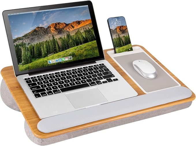 LAPGEAR Home Office Pro Lap Desk – Oak Woodgrain, Fits 15.6” Laptops by LapGear