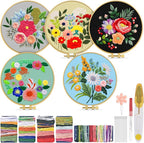 TINDTOP 5 Sets Embroidery Kit for Adults, Floral Embroidery Practice Kit for by TINDTOP
