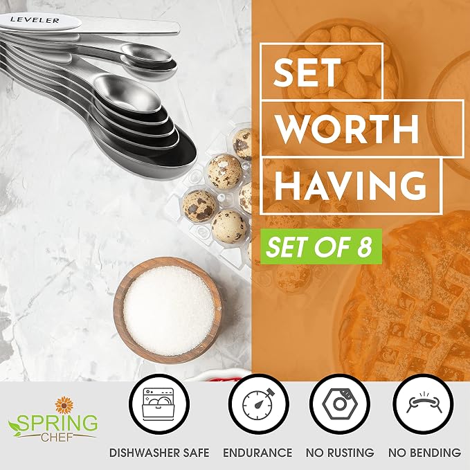 Spring Chef White Stainless Steel Magnetic Measuring Spoons Set of 8 - Image 3