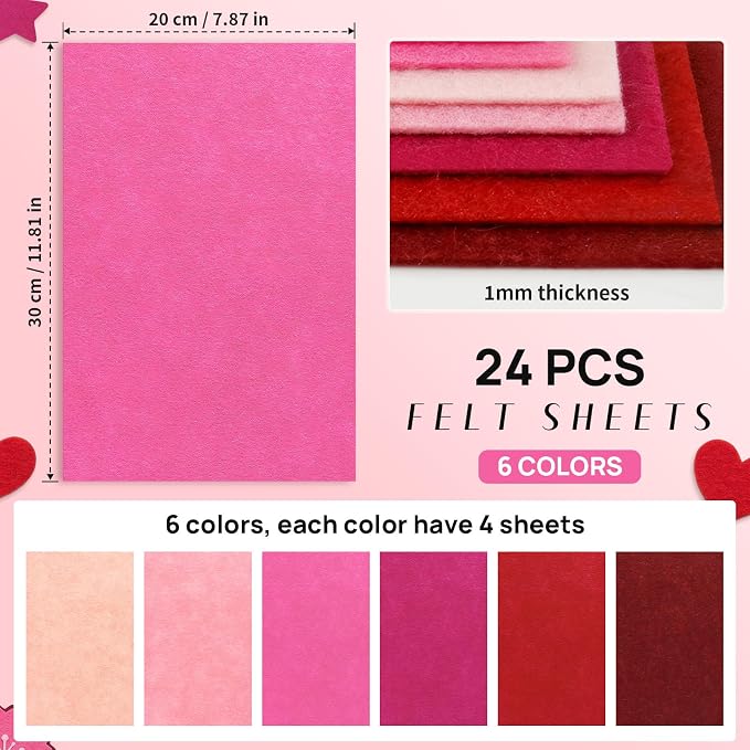Catephe 24 Pcs Red Felt Fabric Sheets, 8 Inch X 12 Inch 1mm Craft Felt - Image 2
