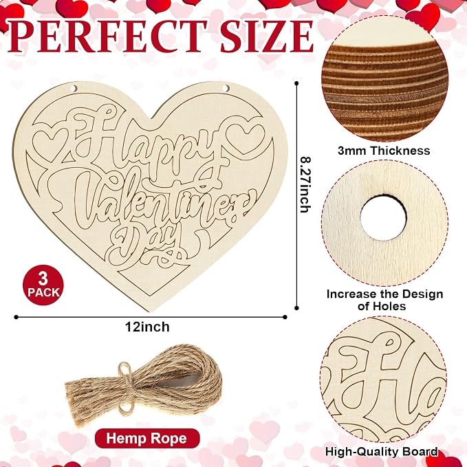Large Size 12" Wooden Heart Ornaments to Paint, Valentine's Day DIY Blank - Image 2