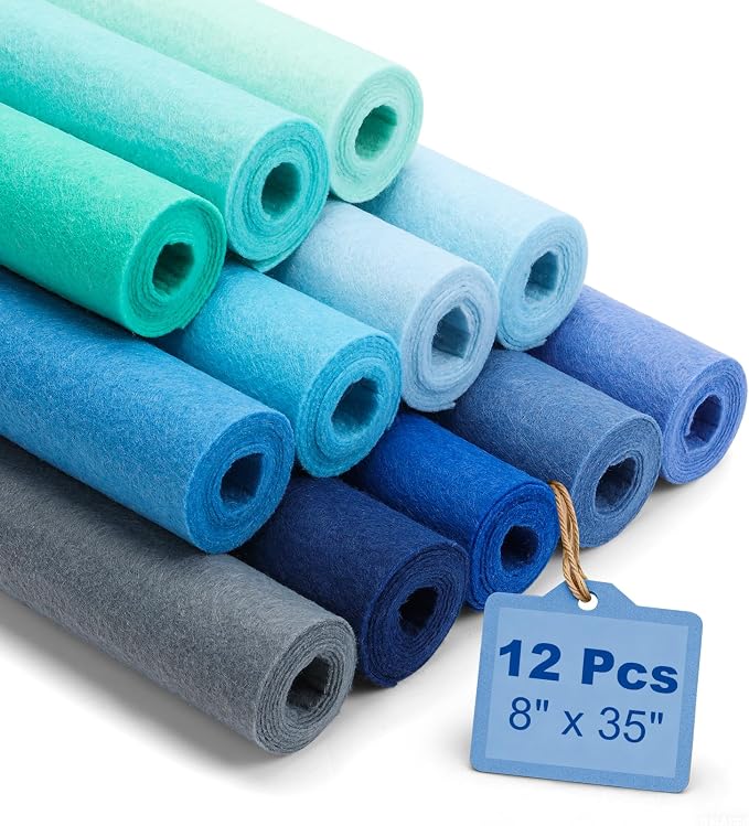 Large Stiff Felt Sheets 8"x35" – 12 Assorted Colors Felt Fabric Bundle Pack by ZANEXIR