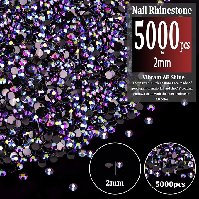 5000pcs 2mm Resin Rhinestones Bulk, Purplish Black AB Flatback Round Jelly - Image 2