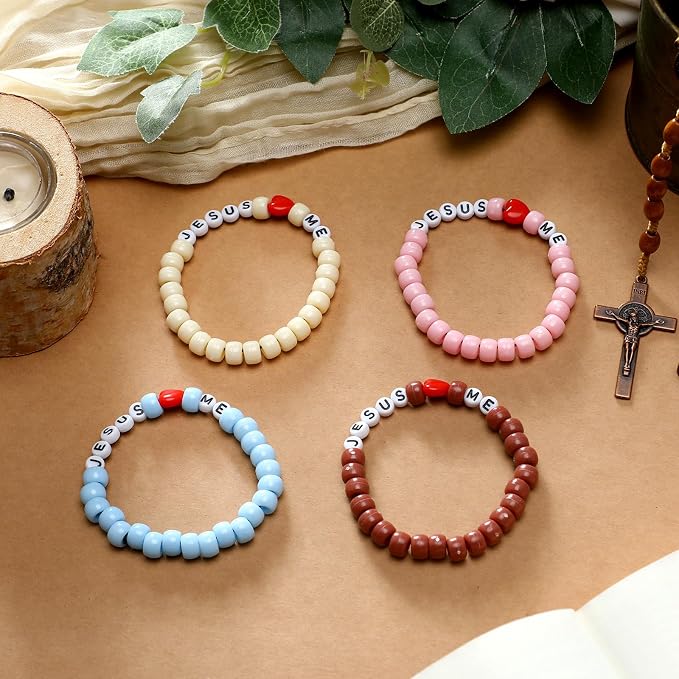 Ferreve 35 Sets Boho Religious Bead Wristband Craft Kit Jesus Love Me Faith DIY - Image 3