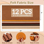 12 Rolls 8"x35" 1.4mm Thick Soft Felt Fabric Sheet 12 Assorted Brown Tone - Image 2