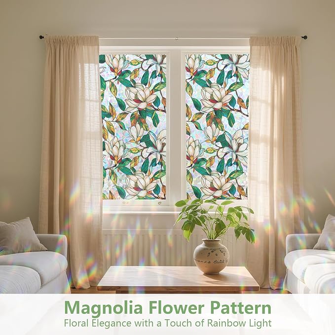 Kromapolis Window Privacy Film, Stained Glass Sticker Floral Window Clings - Image 2