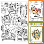 GLOBLELAND 8.3×5.8in Birthday Cats Animal Clear Stamp Sofa Cat Birthday Cake by GLOBLELAND