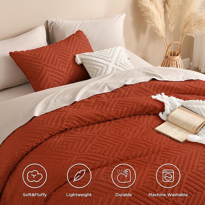 Andency Burnt Orange California King Comforter Set, 3 Pieces Terracotta Boho - Image 4