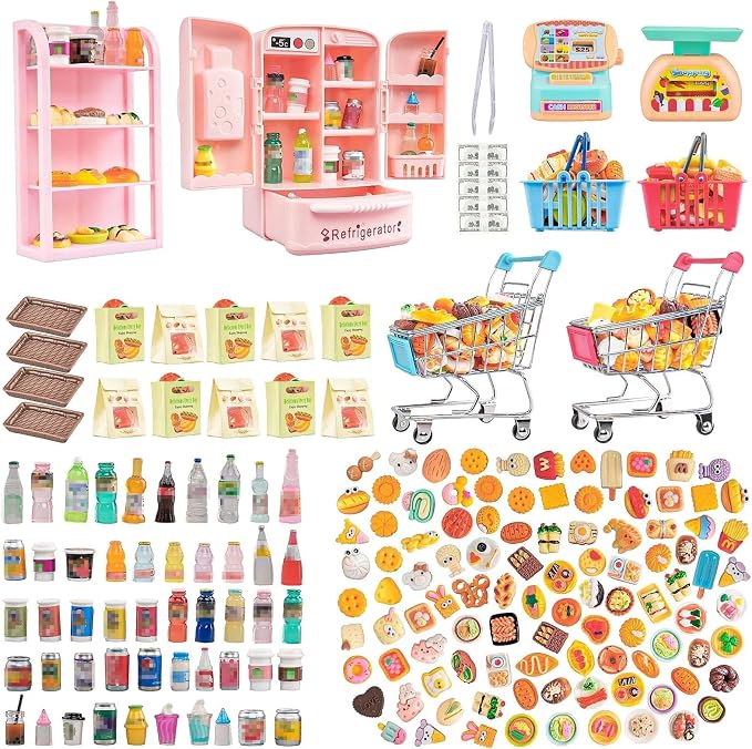180 Pcs Dollhouse Miniature Kitchen Accessories Shopping Cart Basket Mini Food by Diinokiy