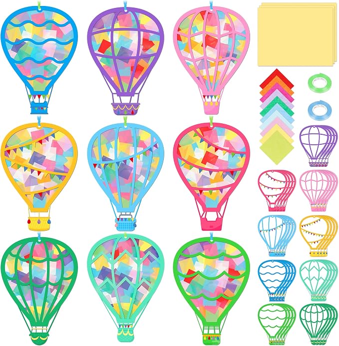Renbuzhu 48PCS Back to School Crafts: Paper Hot Air Balloon Suncatchers DIY Kits by Renbuzhu