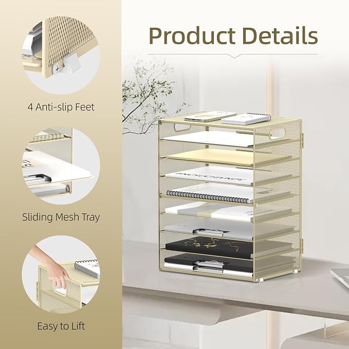 DALTACK 9-Tier Paper Organizer for Desk, Mesh Letter Tray Desk Organizer - Image 5