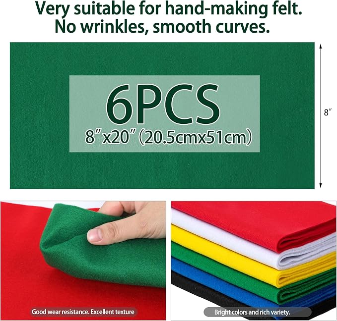 HaoFeiJH 6 Rolls 8"x20" Soft Felt Fabric Sheets, 1.6mm Thick, and Projects - Image 3