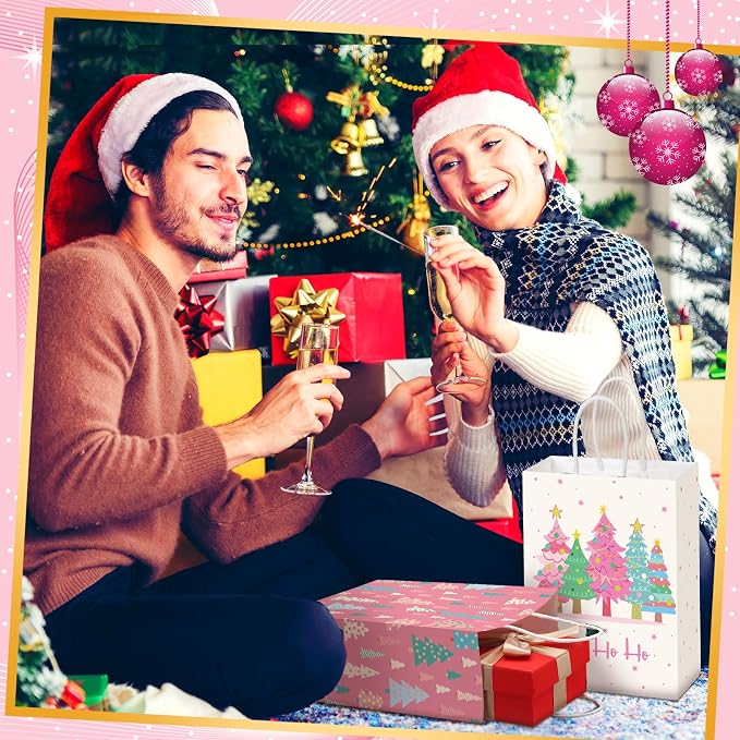 Kolldenn 24 Pcs Pastel Christmas Party Favors Bags Pink Christmas Goodie Gift - Image 6